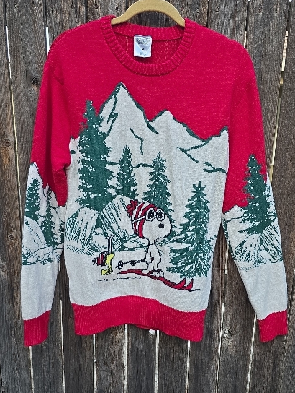 Peanuts Red and White Snoopy Ski Crewneck Sweater - Men